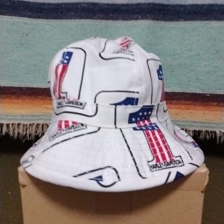 80s90s　ハーレーダビッドソンNo1　ハット　USA製　総柄　ヴィンテージ