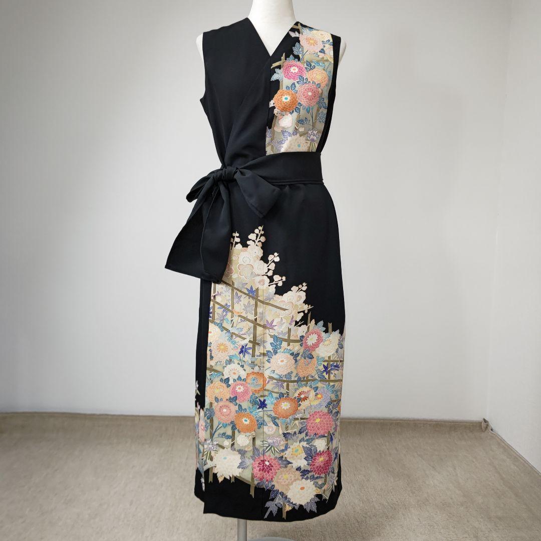 zunezune 留袖 巻きドレス ノースリーブ 着物リメイクワンピース 友禅