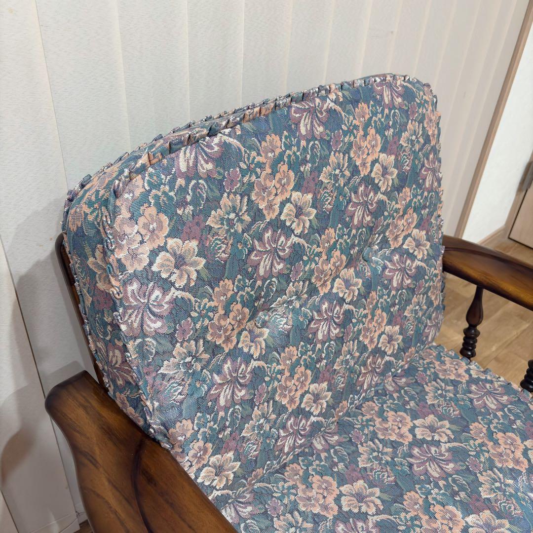 ②美品 カリモク WC6000 肘掛け椅子 1P一人掛けソファ 花柄 コロニアル