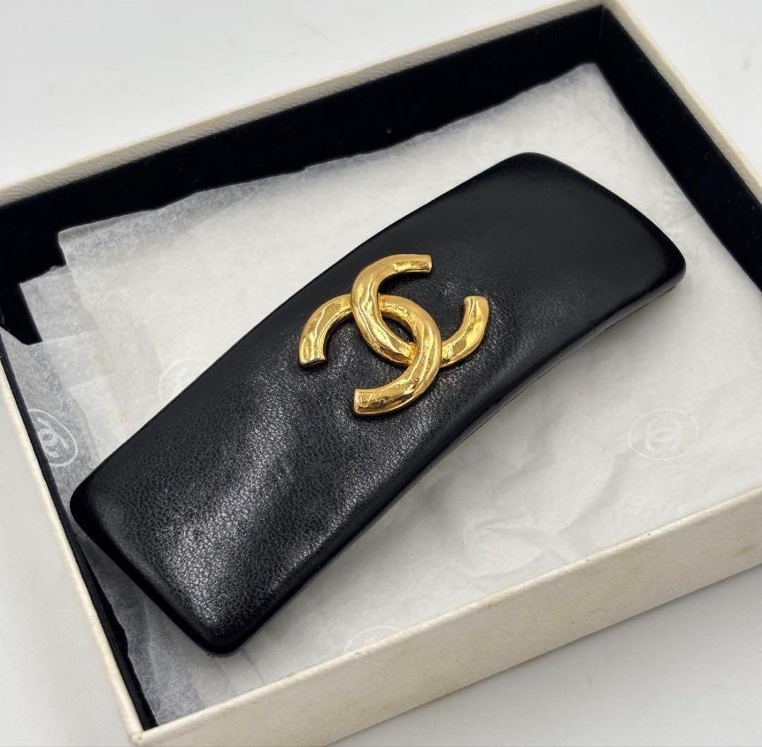 CHANEL シャネル ココマーク レザー バレッタ ゴールド金具 箱付