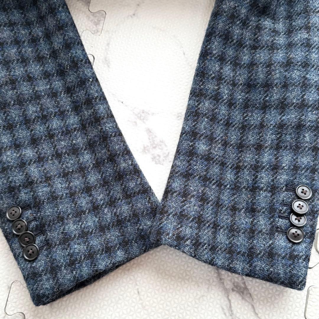 美品✨ハリスツイード×ルシック 千鳥格子柄 テーラードジャケット ネイビー系