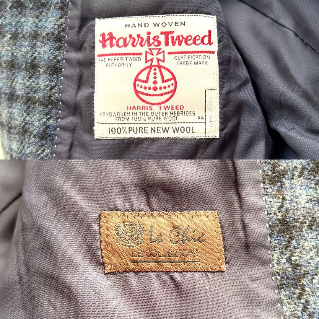 美品✨ハリスツイード×ルシック 千鳥格子柄 テーラードジャケット ネイビー系