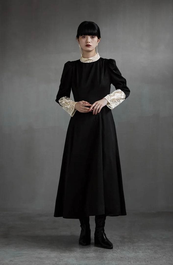 【一度のみ着用】etoll. バック刺繍 フレアドレス パーティー オケージョン