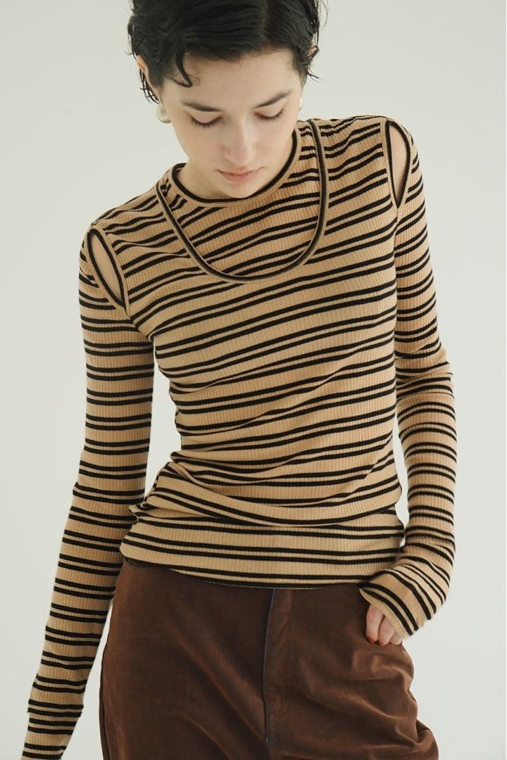 トップス CLANE LAYERED SHOULDER CUT TOPS