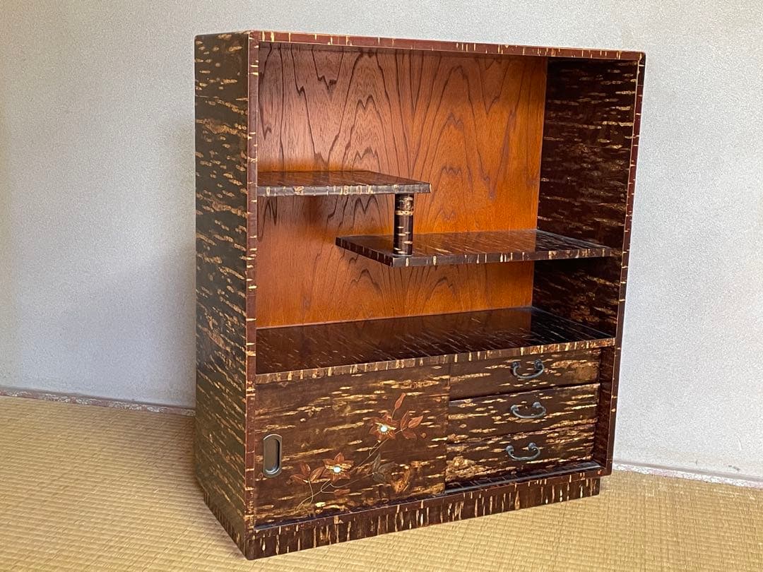 桜皮細工 樺細工 飾り棚 茶箪笥 茶道具 古家具 飾棚 コンパクト