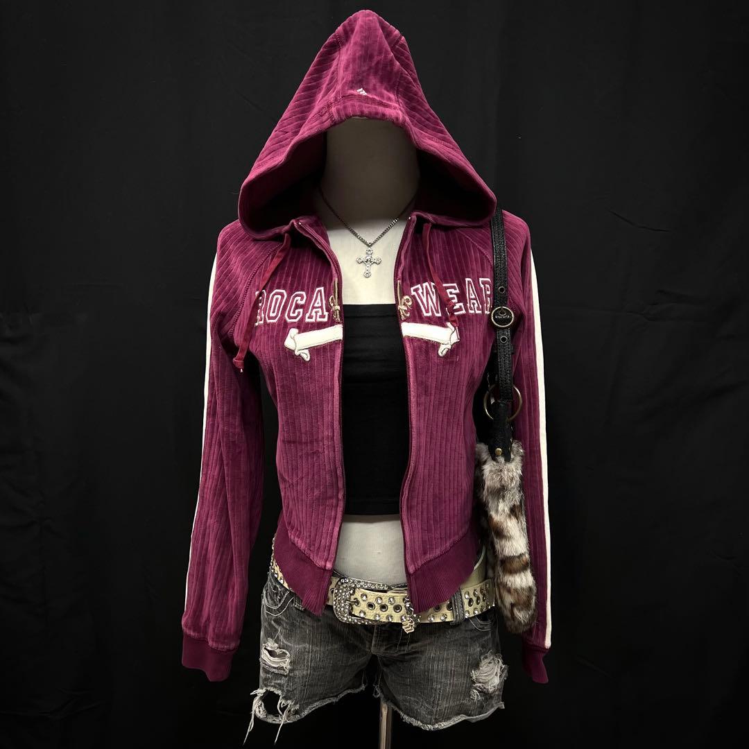 希少　ROCA WEAR ベロア　ジップアップ　フーディ　平成ギャル　y2k