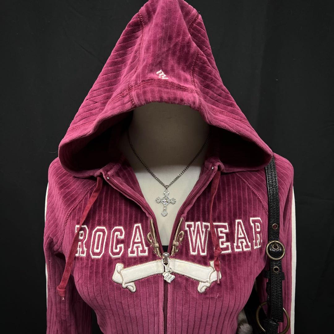 希少　ROCA WEAR ベロア　ジップアップ　フーディ　平成ギャル　y2k