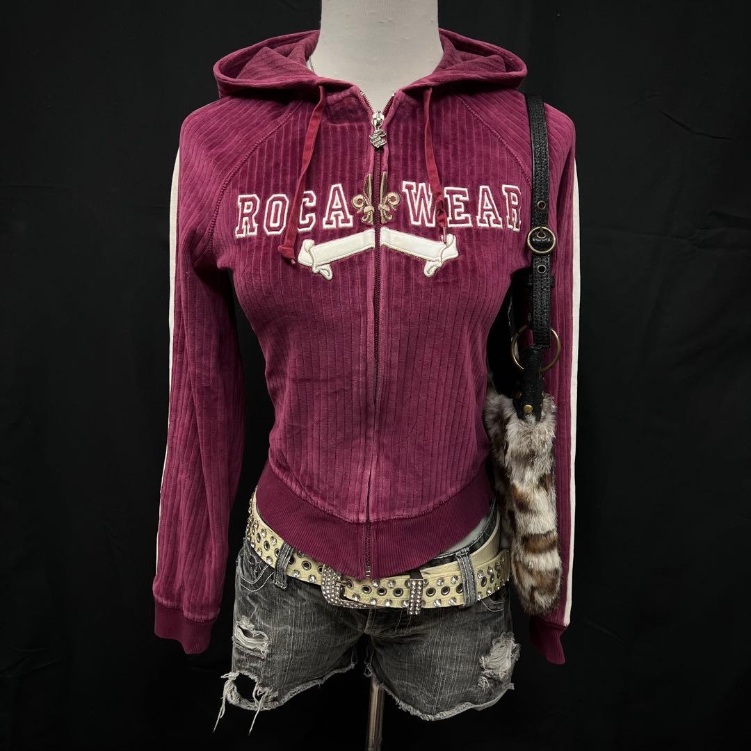 希少　ROCA WEAR ベロア　ジップアップ　フーディ　平成ギャル　y2k