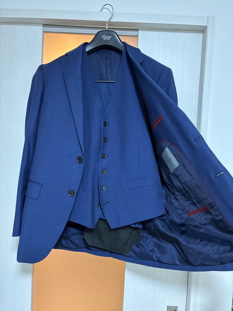 TENORAS ティノラス スリーピーススーツ ブルーM お洒落 裏地赤ライン