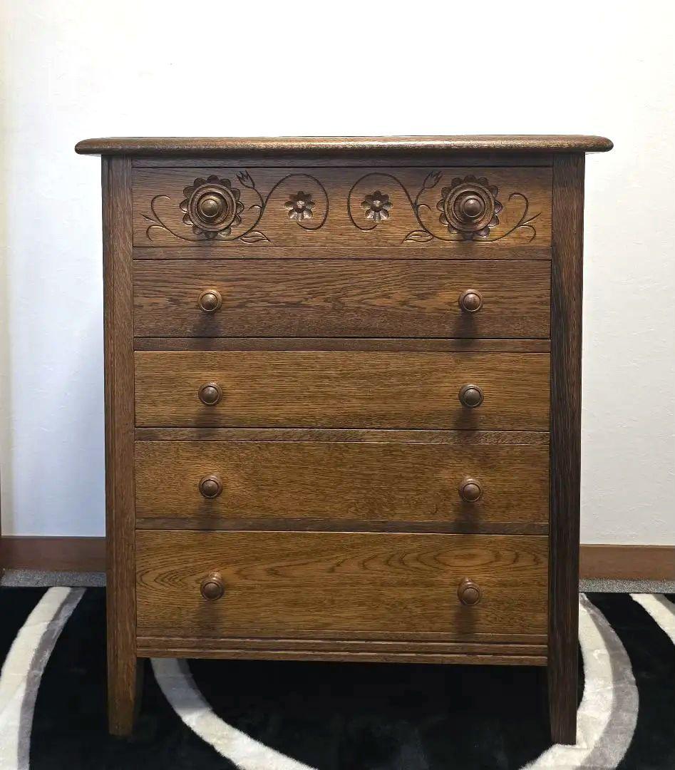 美品 勇峰工芸　雅　花柄チェスト　ナラ材家具　 旭川家具　伝統工芸品