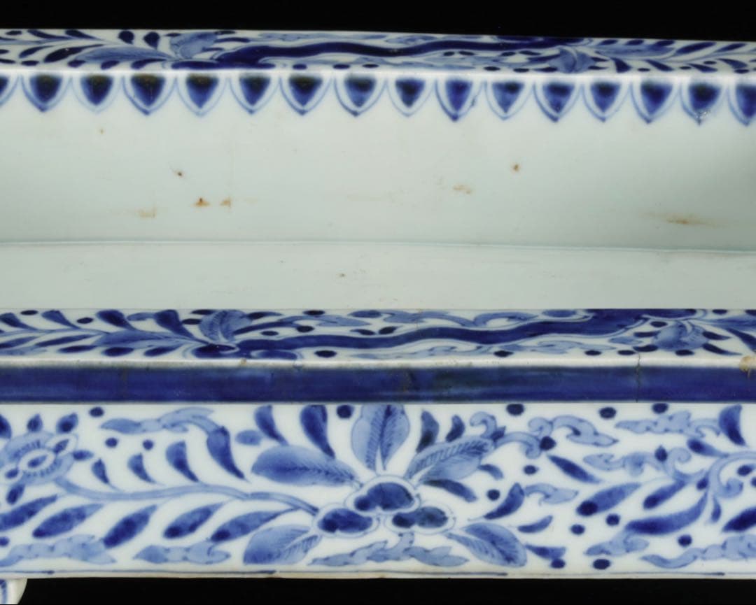 古伊万里 染付花唐草文 雲足 四方水盤 幅31㎝ 盆栽鉢 水石鉢 古美術 骨董品