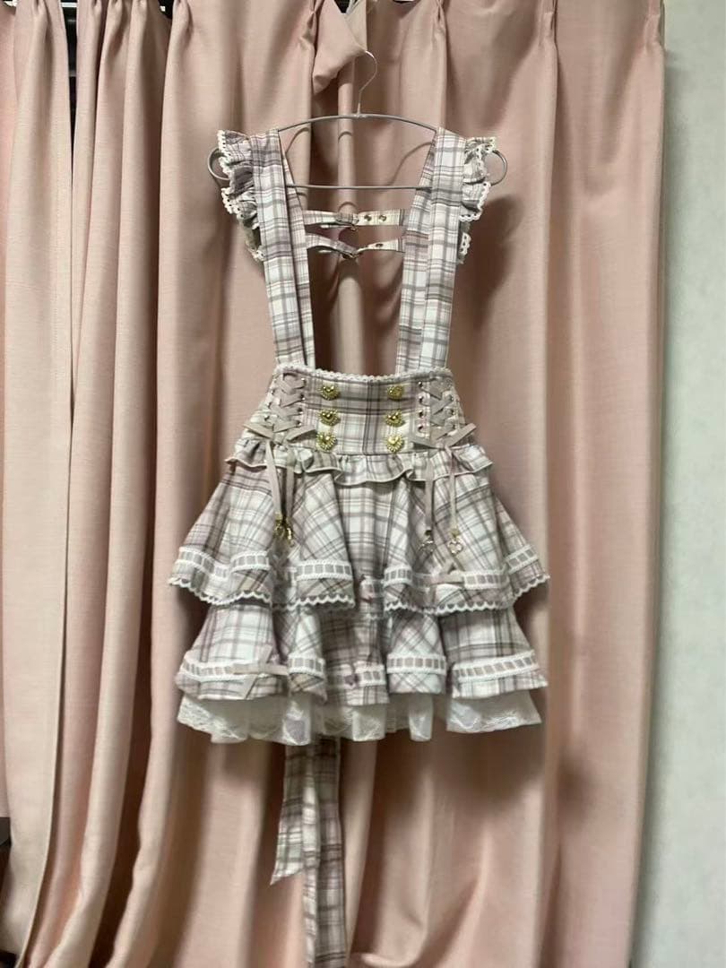 リズリサ風 はしごリボンチェックティアードスカパン