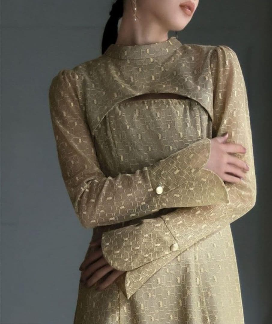 美品 ANDRESD アンドレスド バックオープンジオメトリックドレス S