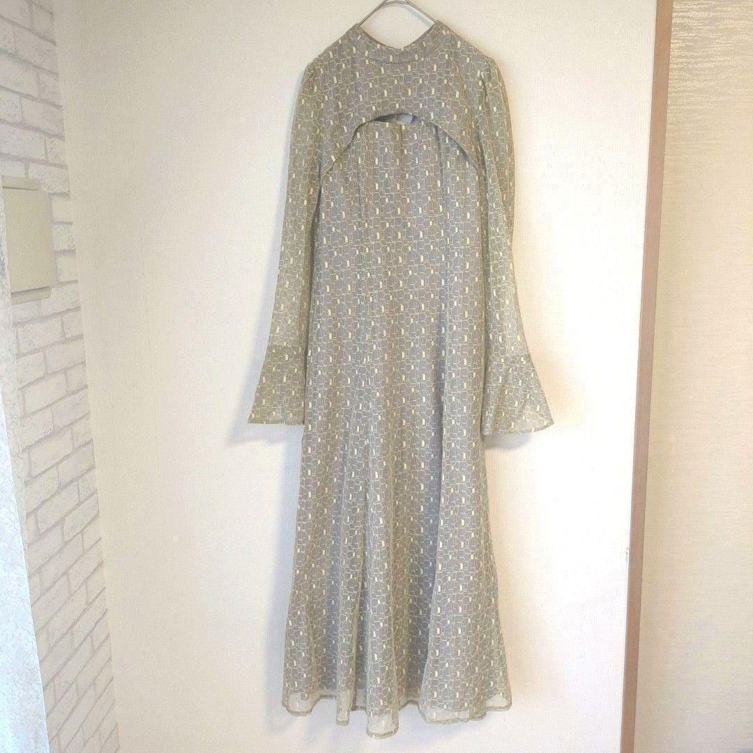 美品 ANDRESD アンドレスド バックオープンジオメトリックドレス S