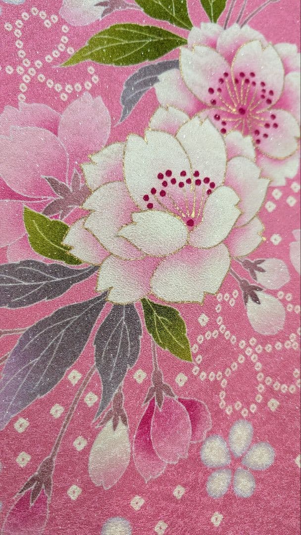 【美品】ピンク 花柄 振袖•Ｌサイズ