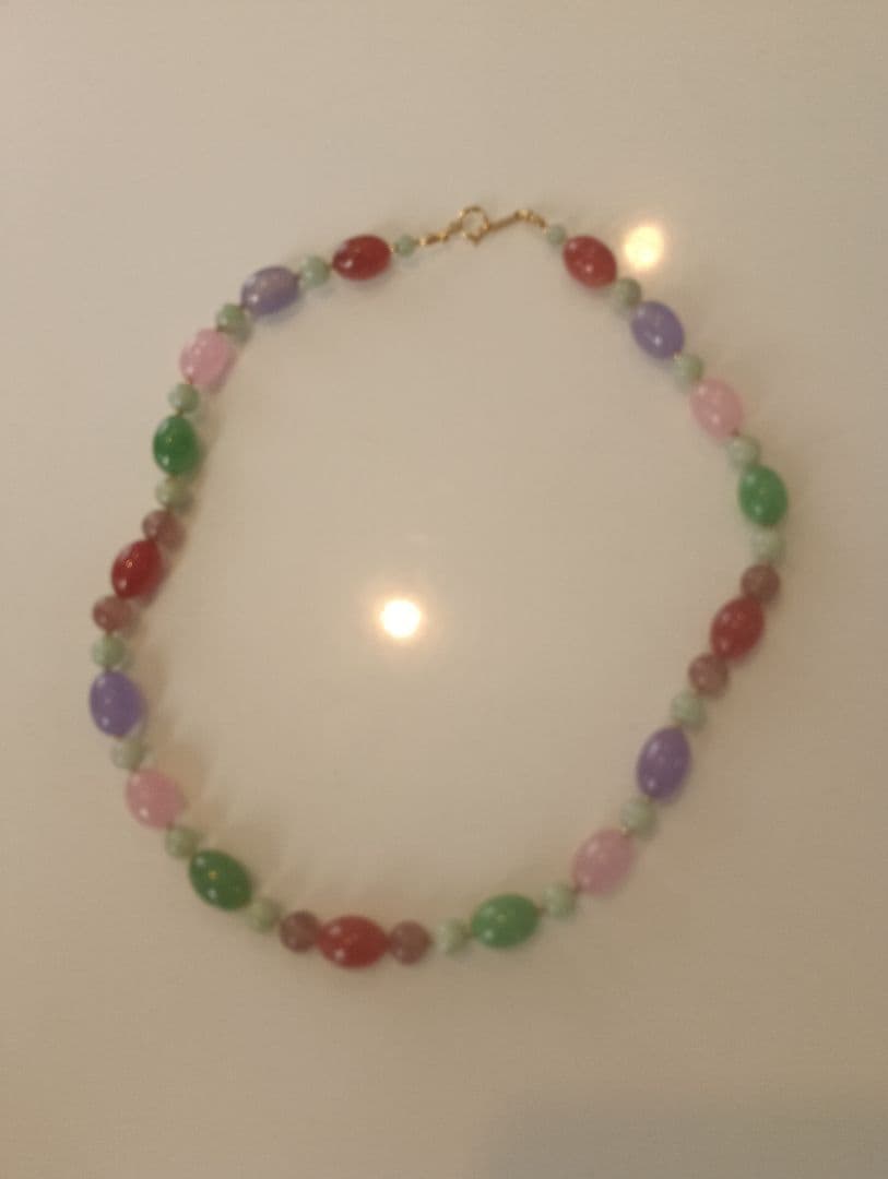 K18留め具多色天然石オーバルビーズネックレス