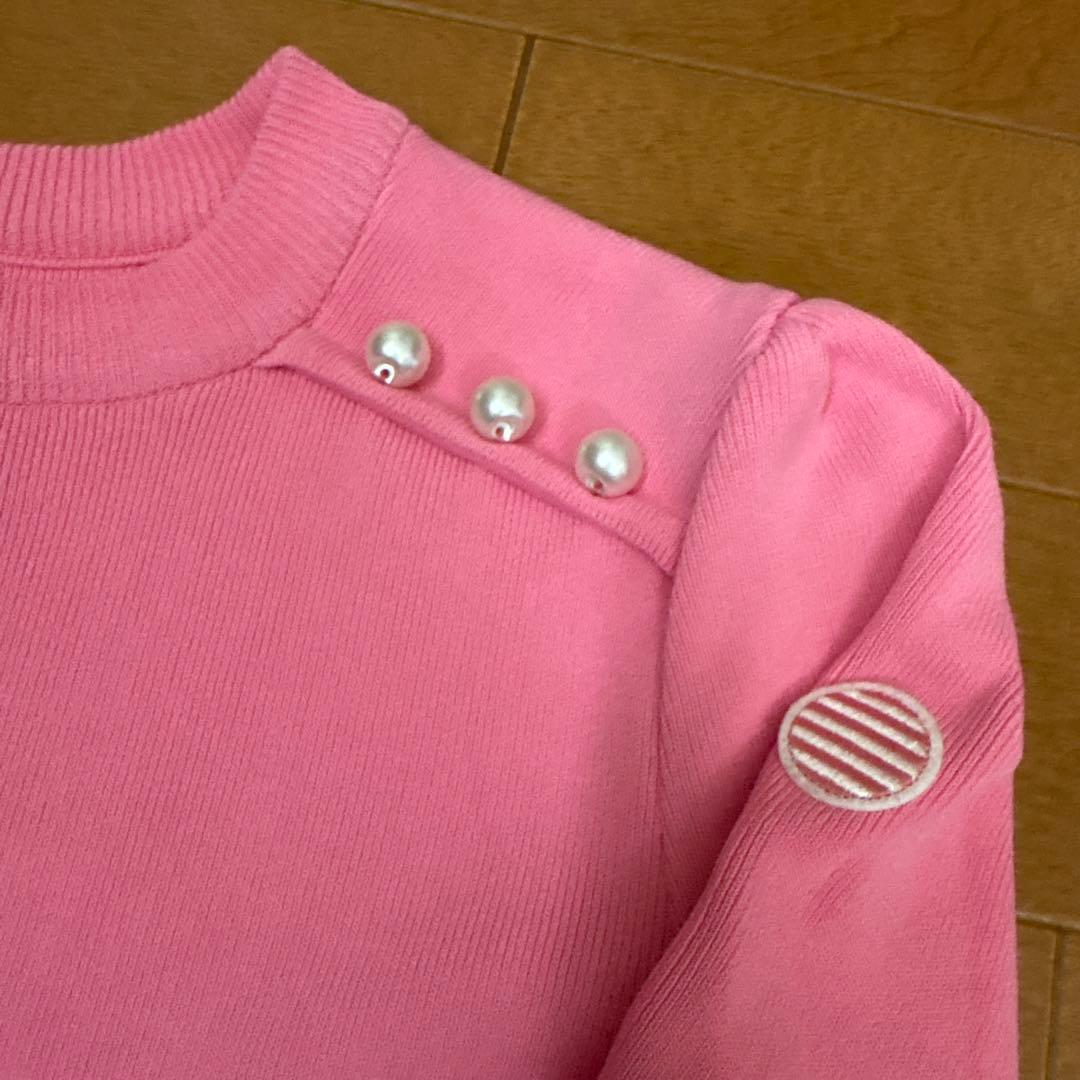 ボーダーズ　パール付きピンク長袖トップス