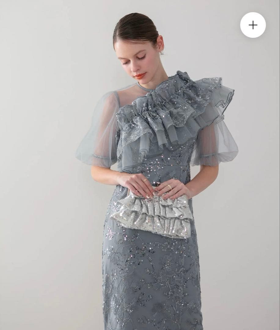 Leja 3WAYチュールラッフルフラワースパンコールIラインワンピースドレス