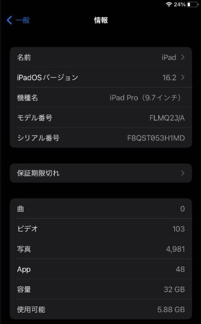 アップル　iPad Pro 9.7インチ 32GB WiFi （動作確認済）