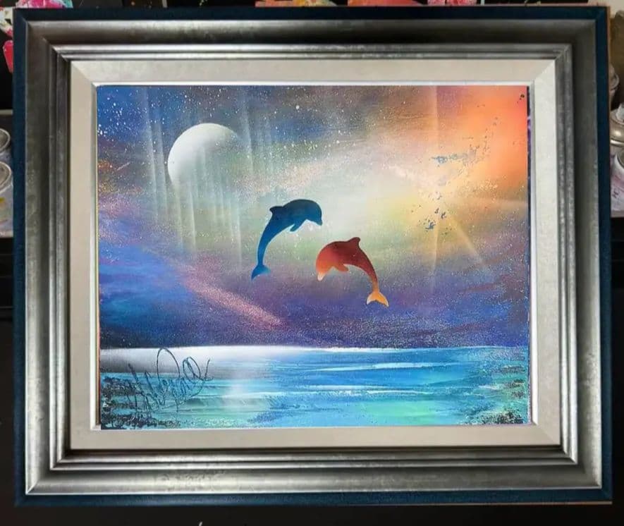 スプレーアートエデン　原画　海とイルカ　F6 キャンバス