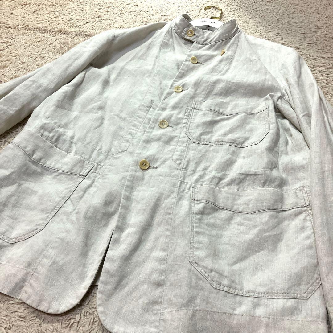 45rpm リネンジャケット　ノーカラー　アイボリー　麻100% 大きい　XL