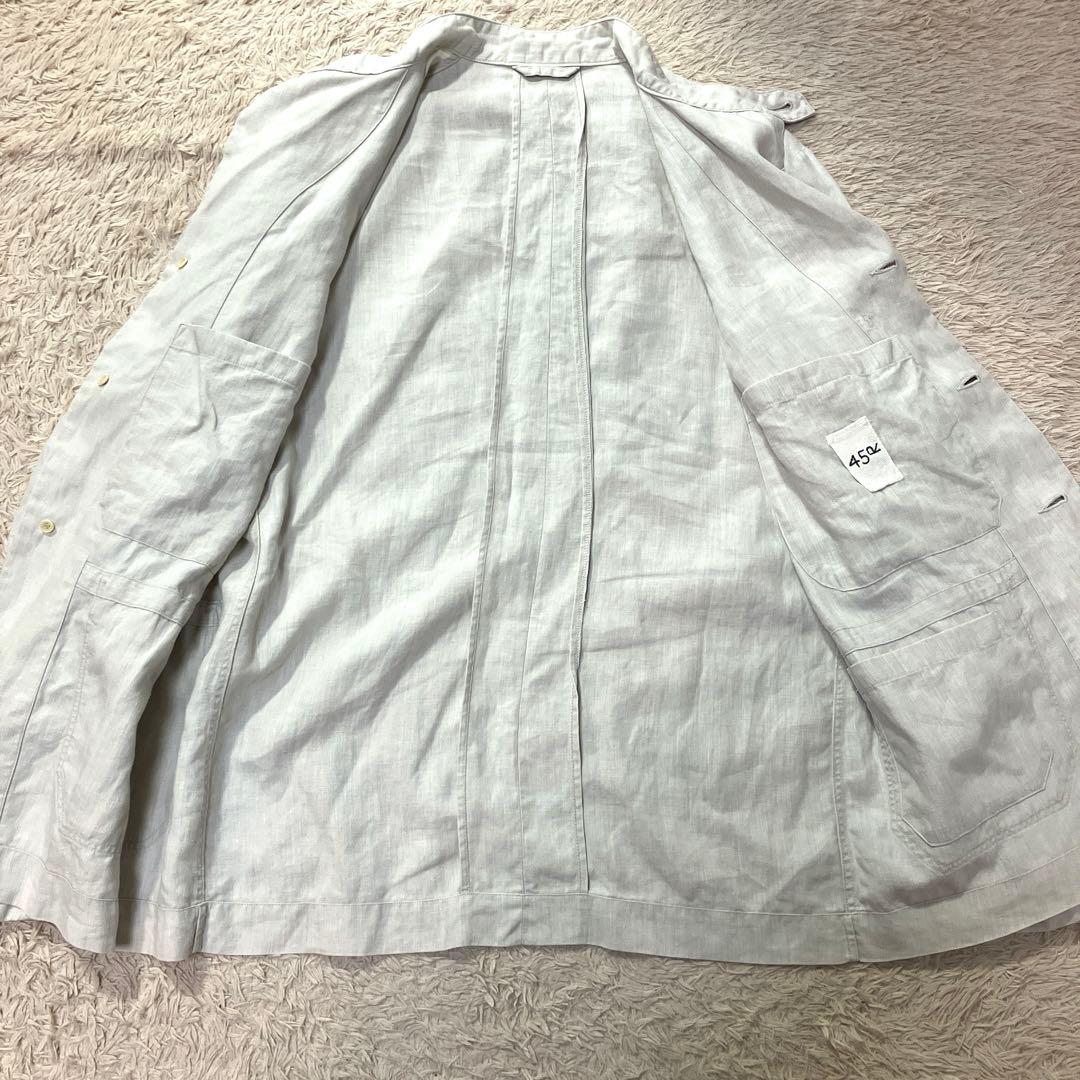 45rpm リネンジャケット　ノーカラー　アイボリー　麻100% 大きい　XL