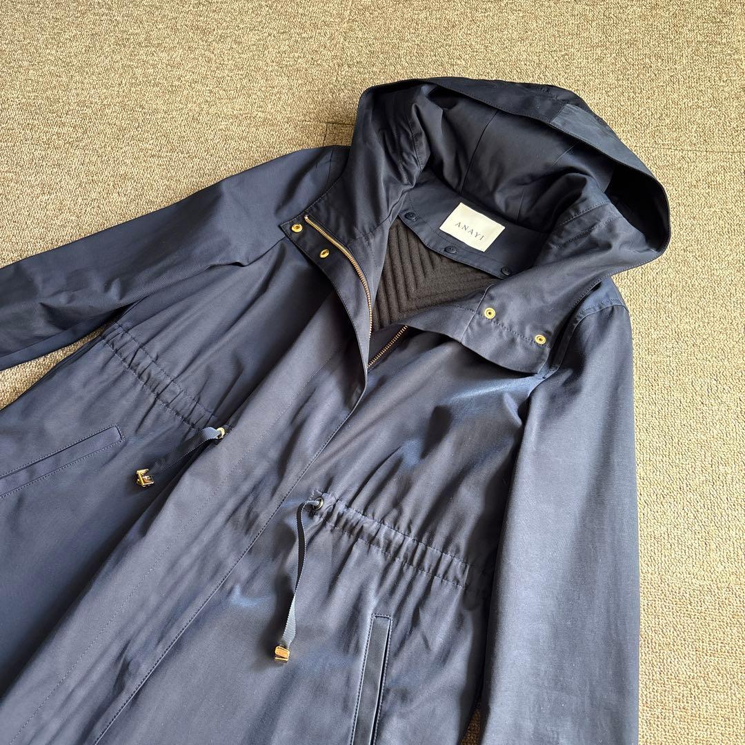 美品 ANAYI 38 ブライトツイルライナー付モッズコート/ネイビー