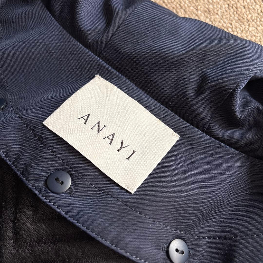 美品 ANAYI 38 ブライトツイルライナー付モッズコート/ネイビー