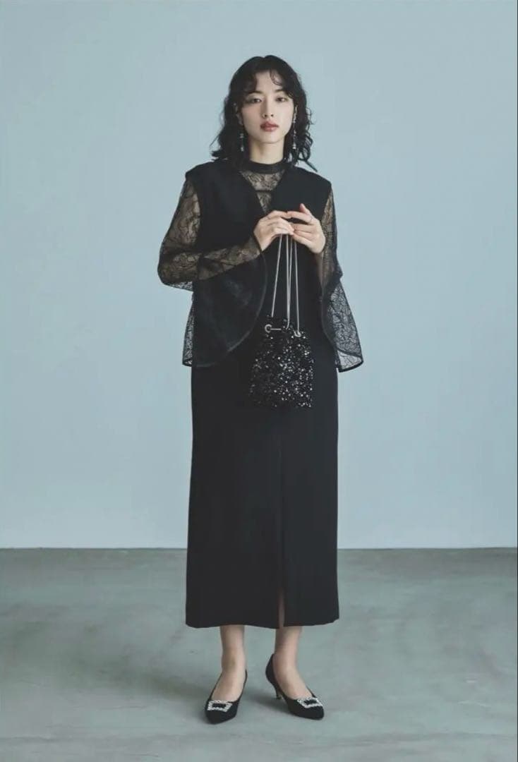 niana ベルスリーブスリットドレス パーティードレス 結婚式