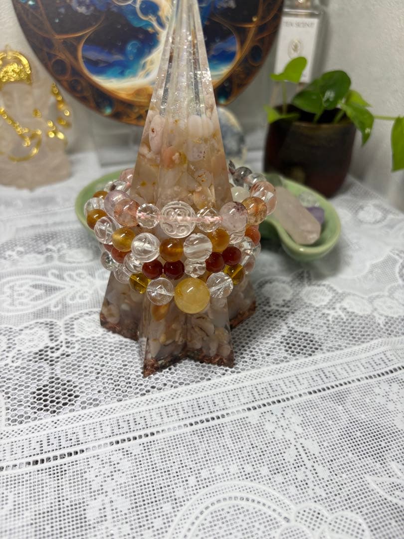 オルゴナイト 五芒星錐 桜瑪瑙