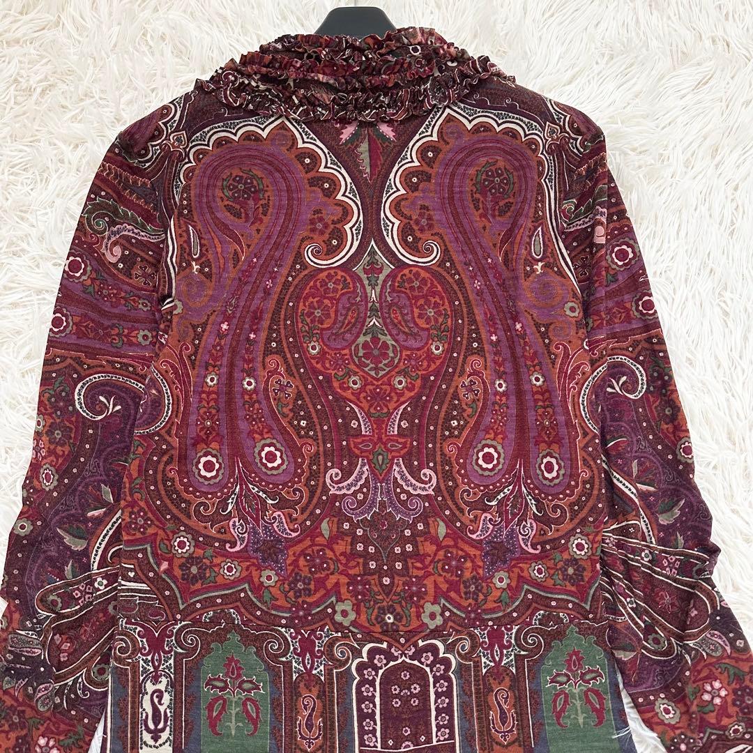 美品✨エトロ ペイズリー柄 フリル ロングワンピース ストレッチ素材 46