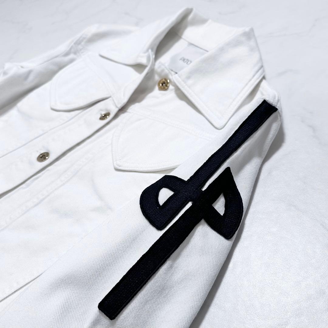 PATOU オーガニックコットン 刺繍ロゴ デニムジャケット 金ボタン 白 36