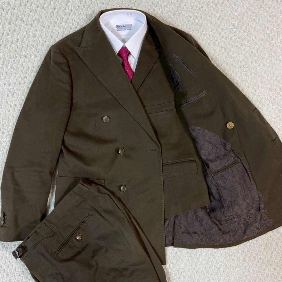 3ピース スーツ コットン 深緑 50-6D セットアップ