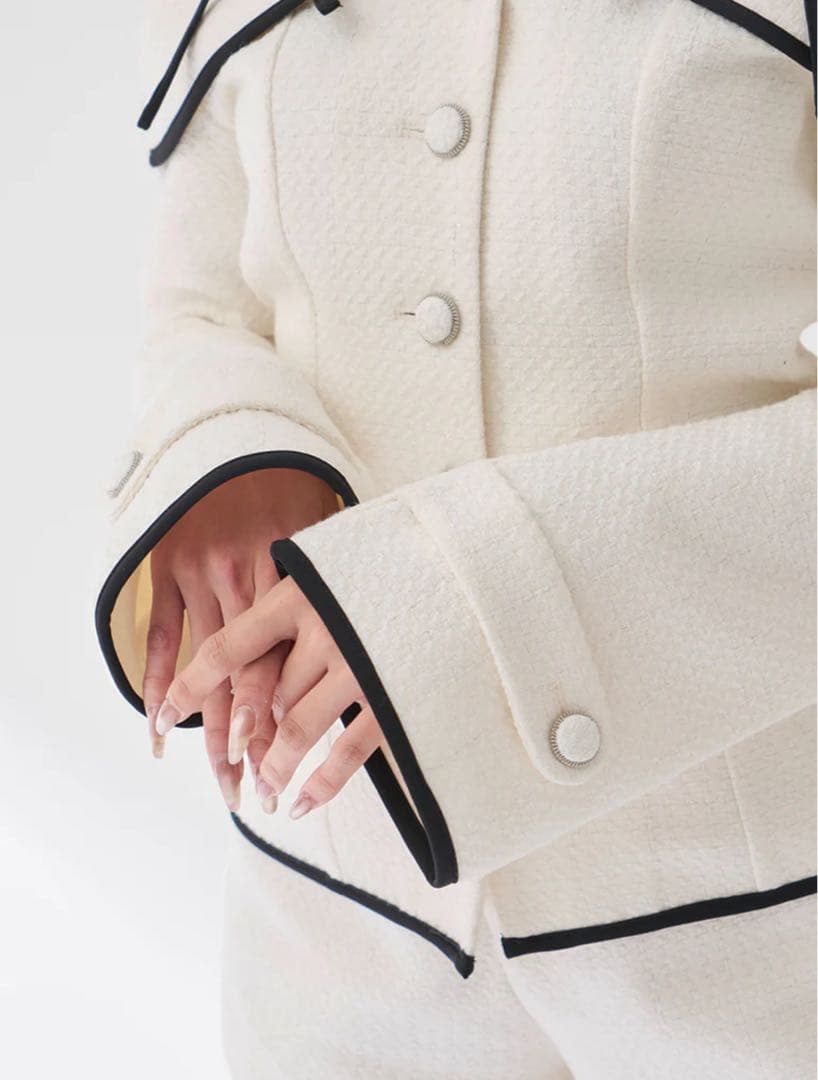 ダーリッチ ボンディングツイードオフショルチュニック S 白