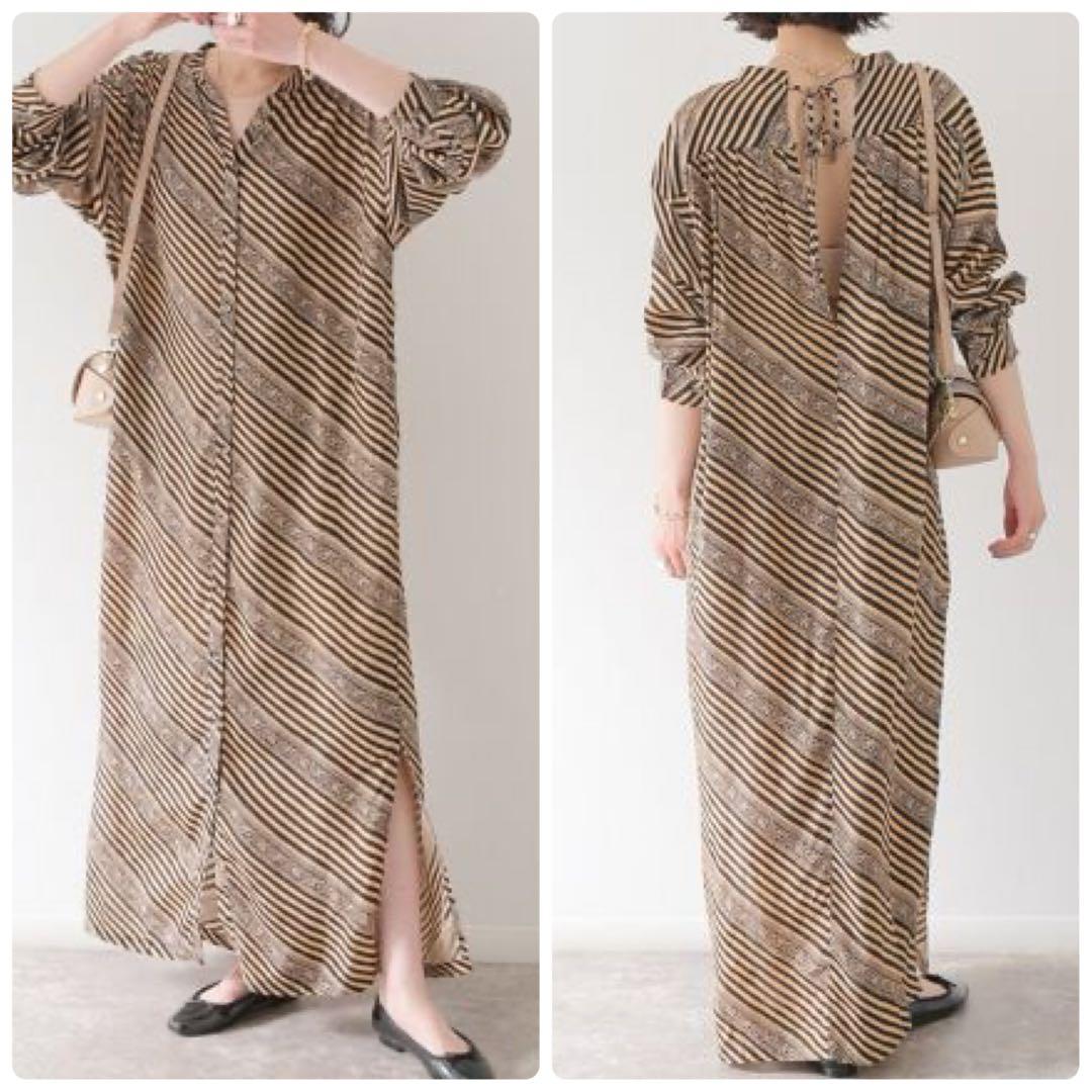 【Sara Mallika】ジャガードストライププリント　カフタンワンピース　S