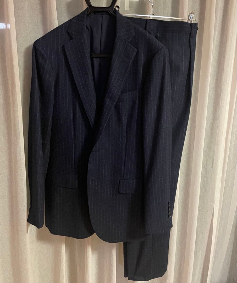 BEAMS スーツ ロロピアーナ モヘア ストライプ ネイビー L 48 紺
