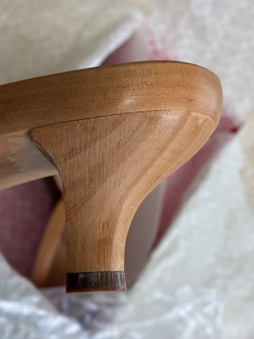 稀少　未使用品　ヴィンテージ　コーチシャロンブルー＆ブラウンレザー木製下駄