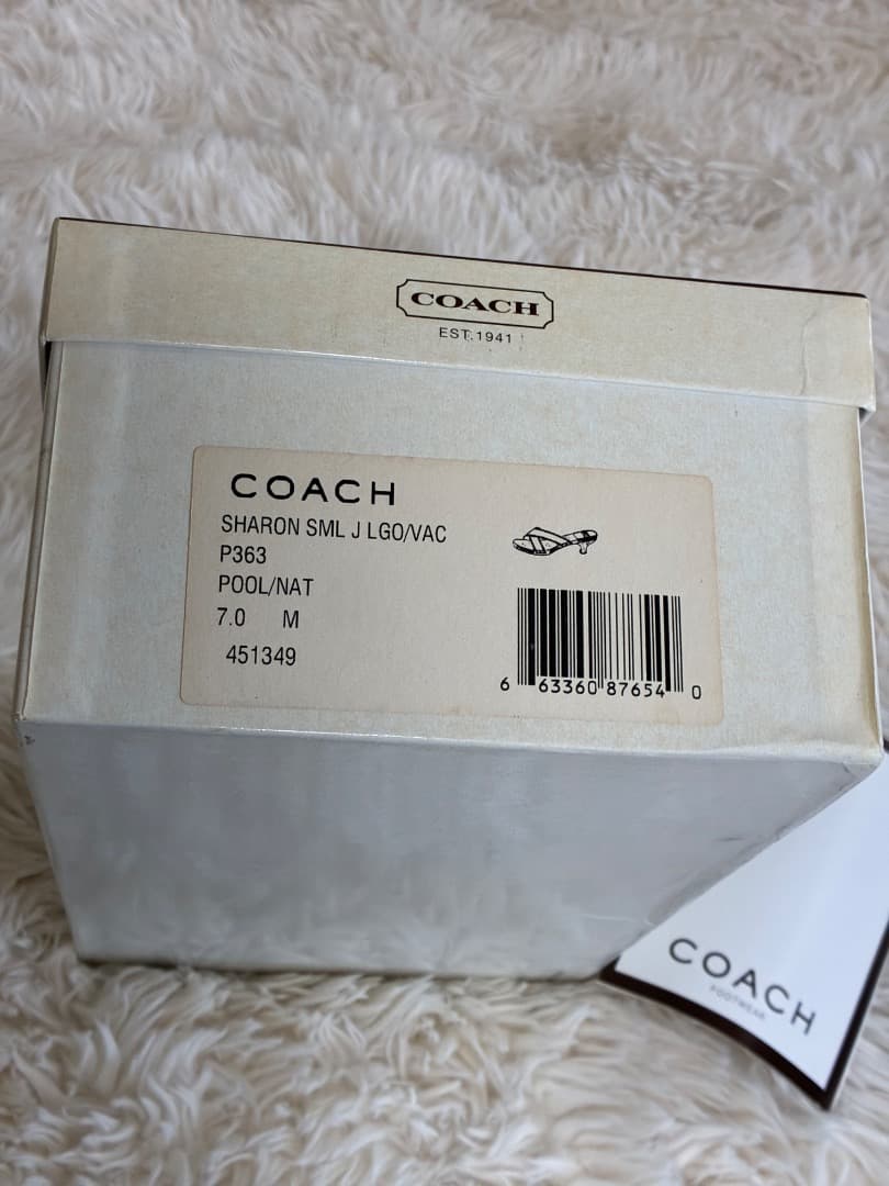 稀少　未使用品　ヴィンテージ　コーチシャロンブルー＆ブラウンレザー木製下駄