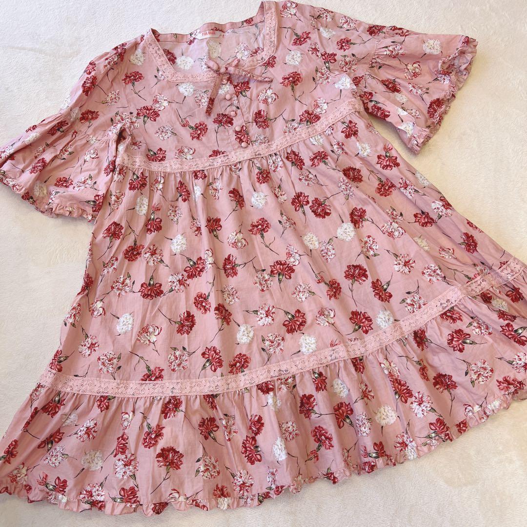 【極美品】ピンクハウスレース使いカーネーションチュニックブラウス　定価37400