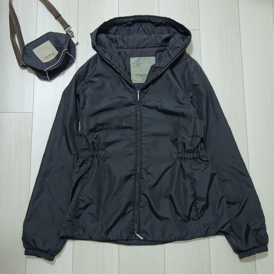 S MaxMara 中綿入り フーデッドブルゾン ブラック サイズL ケース付