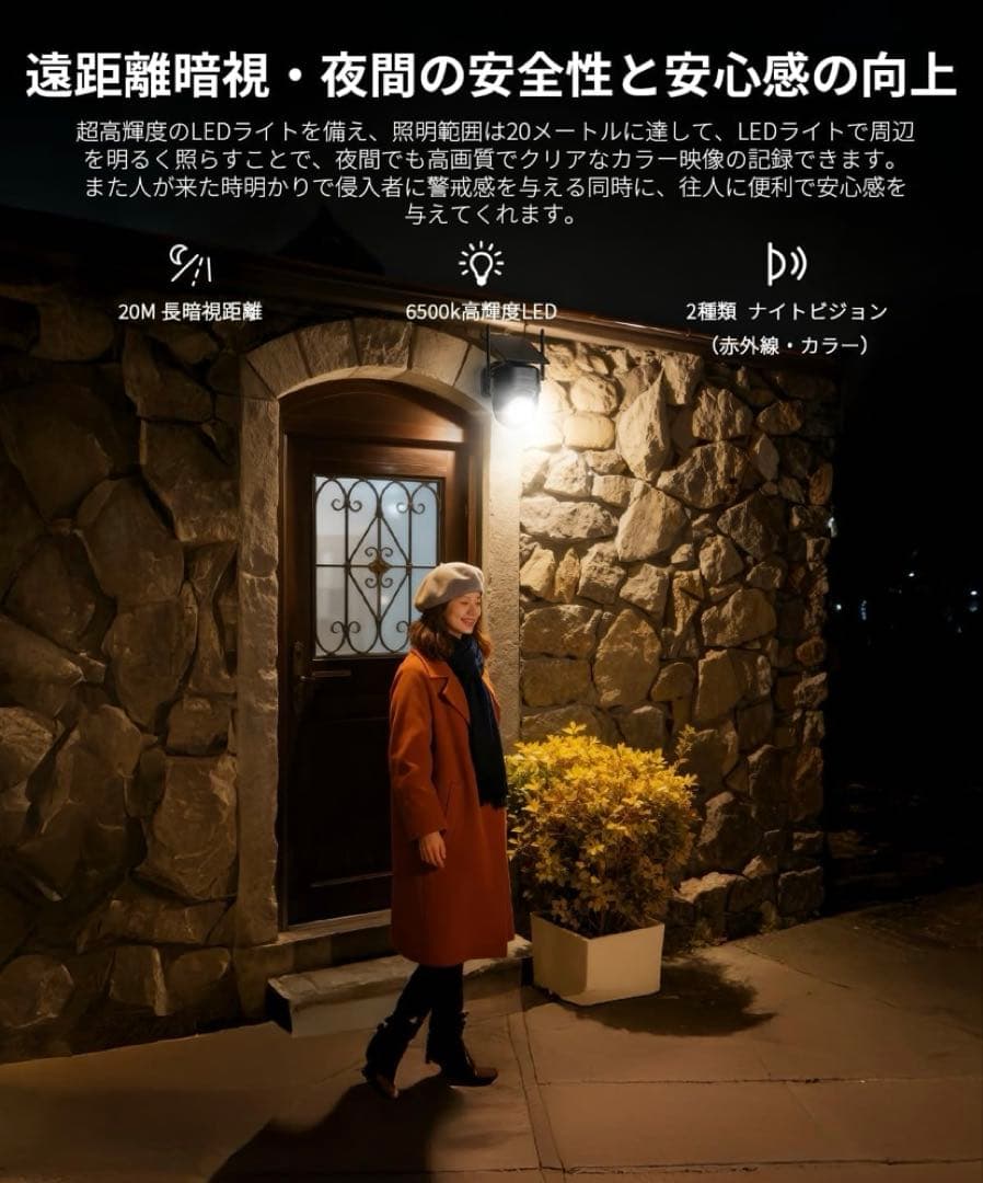 未使用屋外防犯カメラ ソーラー一体型完全ワイヤレス高画素人体検知 駐車場車庫対応