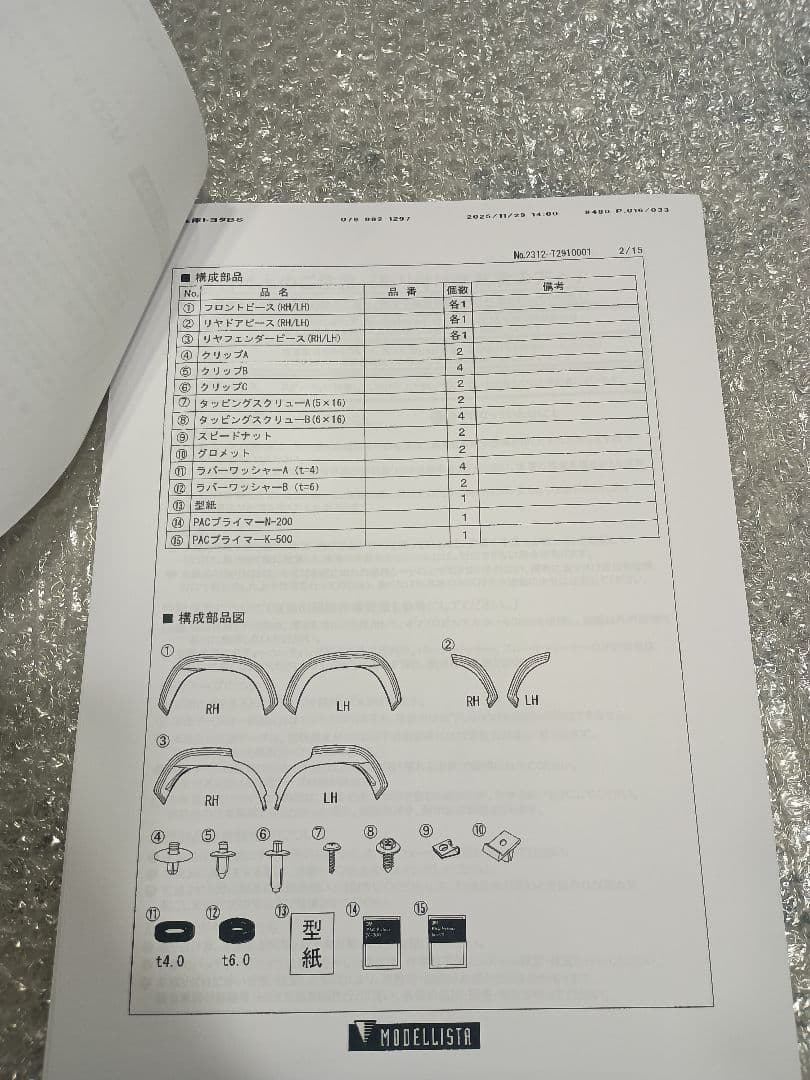 カローラクロスモデリスタカラードフェンダー中古品