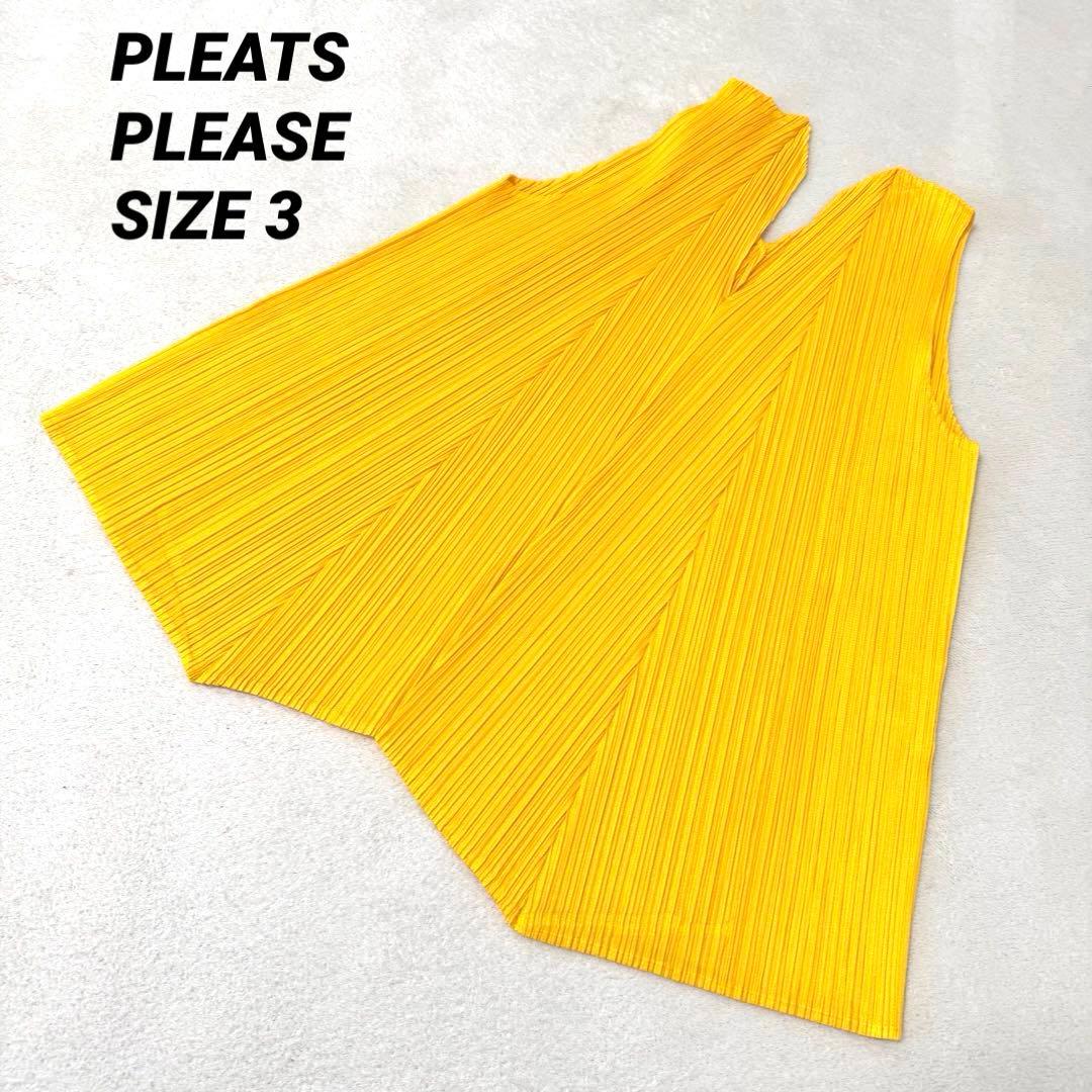 極美品✨PLEATS PLEASE 斜めプリーツ　変形　イエロー　ノースリーブ