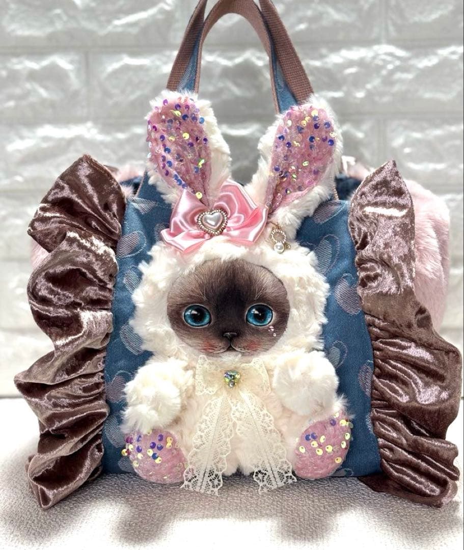 さ*ー様 コヤンイサムチョン　ハンドメイド　ファーフリルトートバッグ　クラウディ