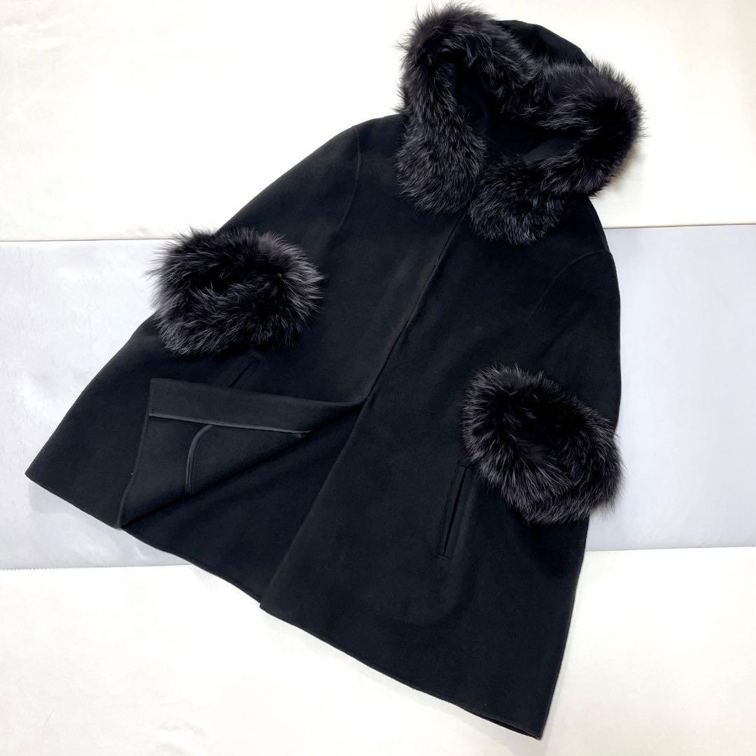 C*ん様 グレースコンチネンタル　リバー FOXポンチョ フード付 ウールコート