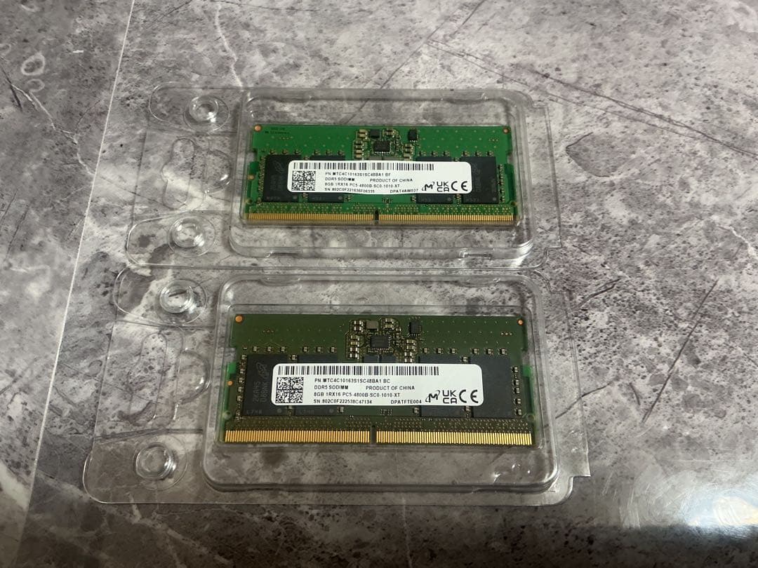 通電1回 Micron 16GB DDR5 SODIMM 8GB ×2枚