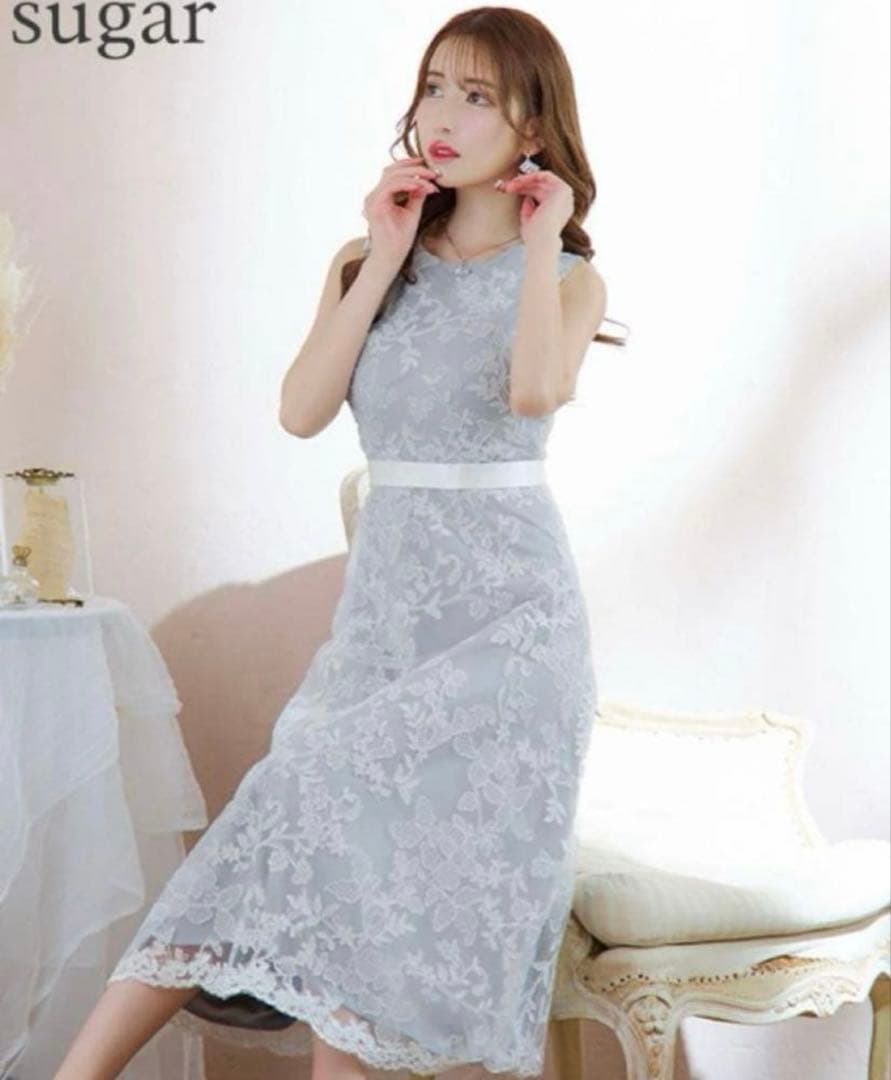 【定価29,700円】銀座クチュール　美品　ロングドレス　水色レース　2/9号