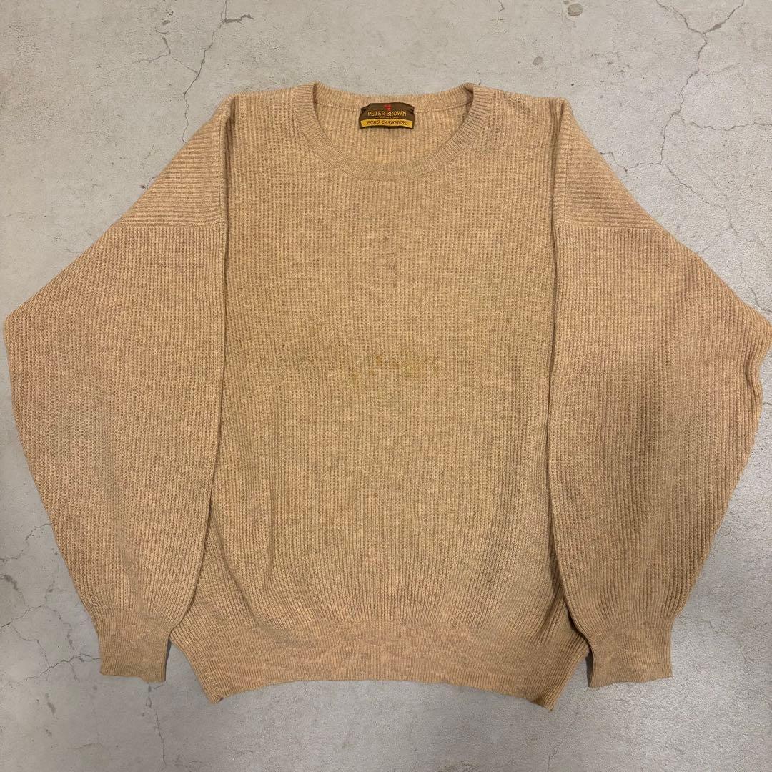 80sイタリア製 PETER BROWNピュアカシミア100%リブニットベージュ