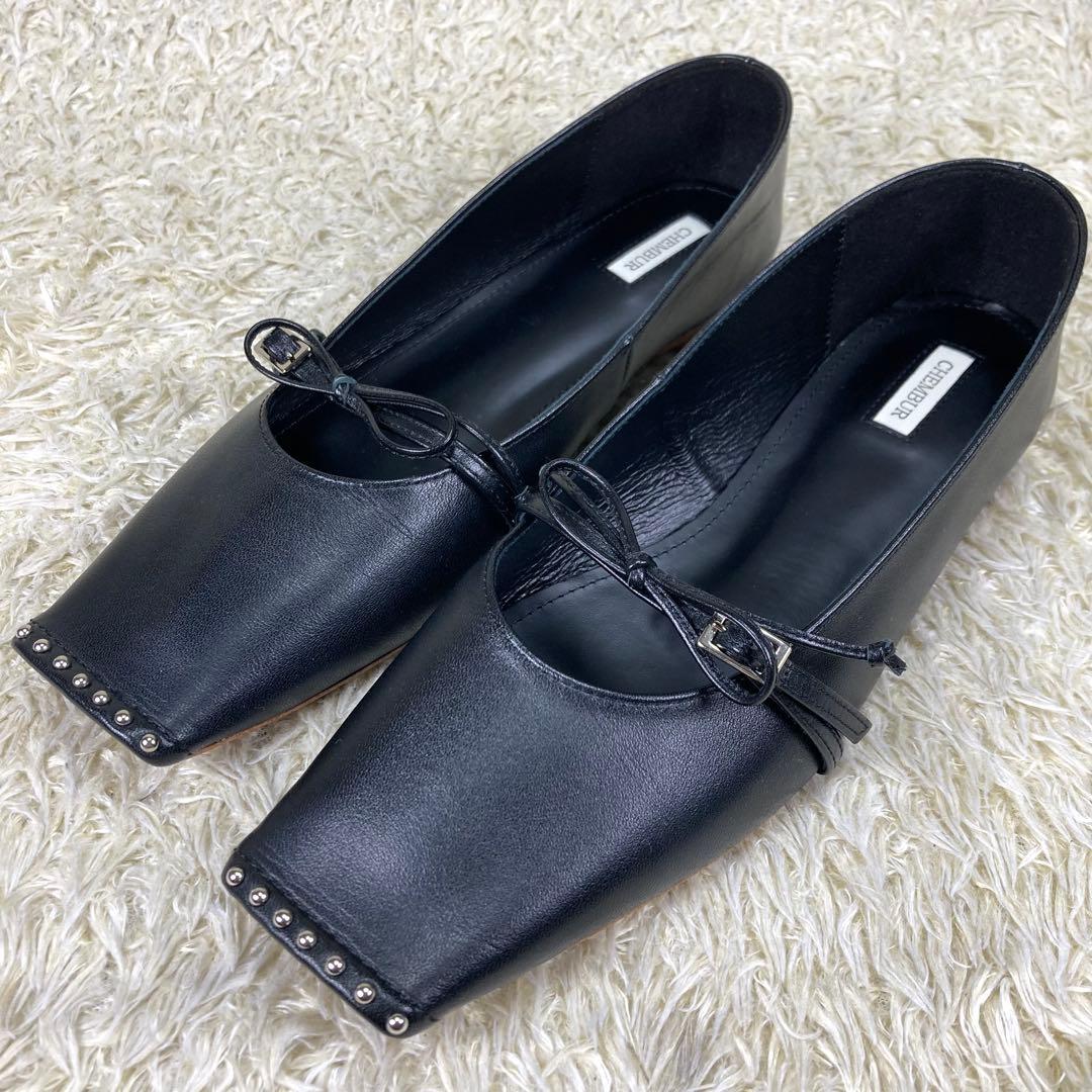 『未使用級』CHEMBUR メリージェーン パンプス スクエア スタッズ リボン