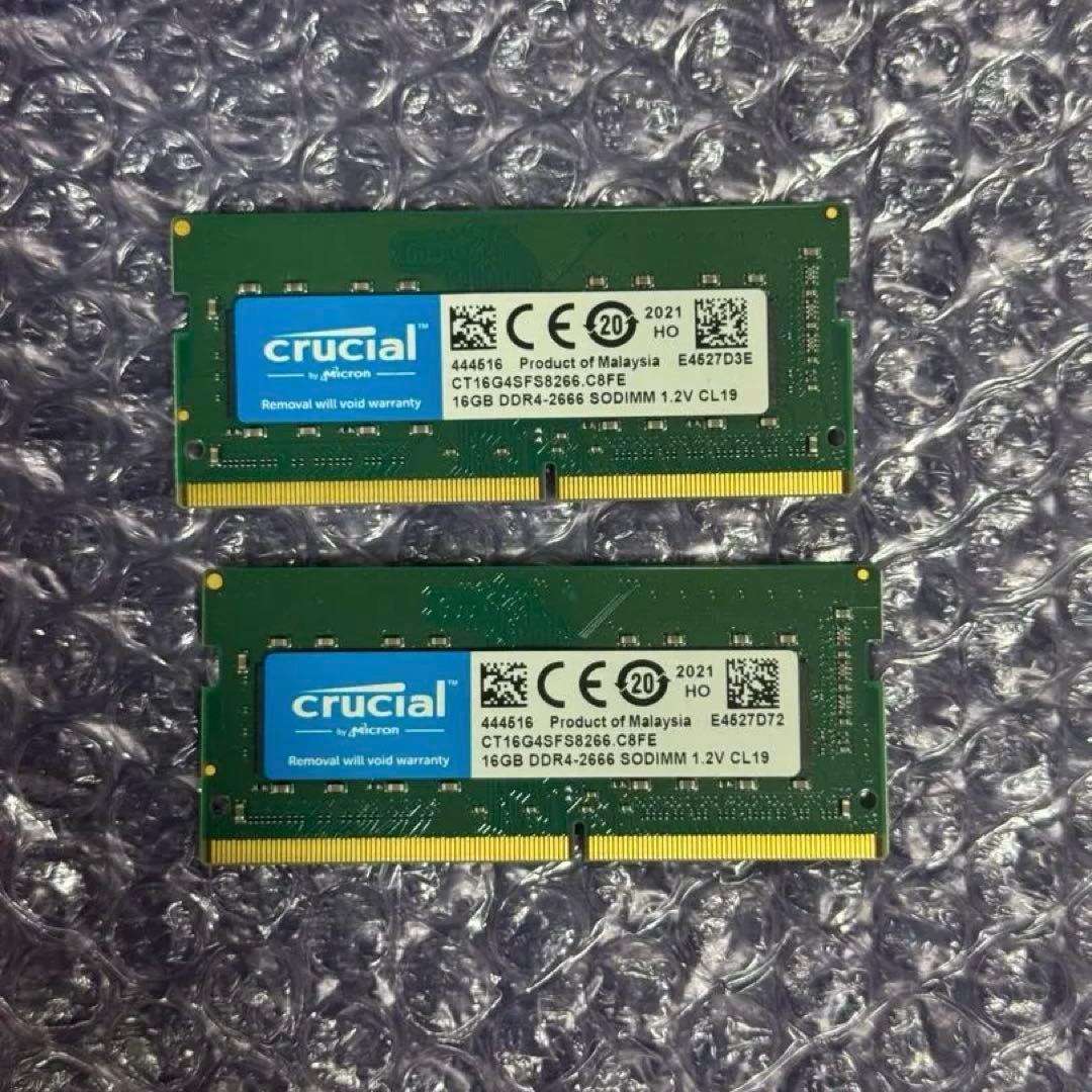 Crucial 16GBx2 DDR4 SODIMM メモリー 計32GB